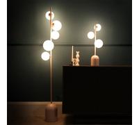 ValueLights | Blush Pink Metal 5 Way Standing Floor Lamp with Glass Globe Lampshade | Home Décor, Bedside & Desk Lamp