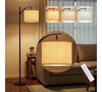 Floor lamp, adjustable linen lampshade,62 inch black metal curved lamp post,dimming, timed, foot operated switch, modern minimalist reading lamp for living room and lounge, E27 socket, 12w light bulb