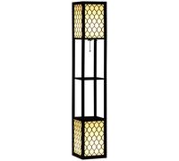 HOMCOM Floor Lamp with Shelves, Modern Tall Standing Lamps with Fabric Lampshade, Chain Switch and Dual Light for Living Room, Bedroom, Bulb not Included, Black