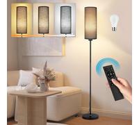 Floor Lamp Black Standing Lamp with Remote Control, Dimmable Color Temperatures, 9W Bulb Included, Modern Black Pole Standard Corner Lamp with Foot Switch for Living Room Bedroom (Black + Black)