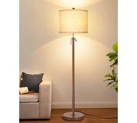 Floor Lamp,Floor Lamps for Living Room, Brown Standing Lamp with Fabric Lampshade,3 Colors Temperature,Adjustable Height Modern Standing Lamps for Bedroom Office(9W Bulb Included)