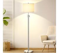 Floor Lamp,Floor Lamps for Living Room, Silver Standing Lamp with Fabric Lampshade,3 Colors Temperature,Adjustable Height Modern Standing Lamps for Bedroom Office(9W Bulb Included)