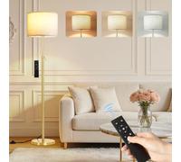 Floor Lamp for Living Room - Gold Modern Tall Standing Lamps for Bedroom | 55"-67" Height Adjustable - Stepless Dimmable Color Temperature Standard Lights with Shade and Remote Control - Bulb Included