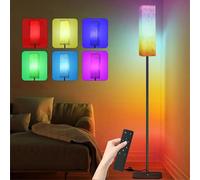 Floor Lamp for Living Room, RGB Light Floor Standing Lamps with Remote & Foot-Switch Control, 2700k-6500k Dimmable Tall Lamp for Reading with Linen Shade, LED Lamp with RGB Light for Bedroom Office