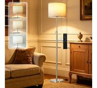 Floor Lamp for Living Room - Silver Modern Tall Standing Lamps for Bedroom | 55"-67" Height Adjustable - Stepless Dimmable Color Temperature Standard Lights with Shade and Remote Control - Bulb Included