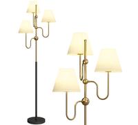 Floor Lamp Gold Tone 165 cm 3 Linen Shades E27 Foot Switch Stable Base for Home