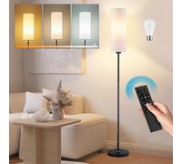 Floor Lamp Grey Standing Lamp with Remote Control, Dimmable Color Temperatures, 9W Bulb Included, Modern Black Pole Standard Corner Lamp with Foot Switch for Living Room Bedroom (Black + White)
