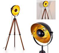 Floor lamp Jupiter, Floor lamp Made of Wood/Metal in Gold/Brown/Black, 1 x E27,Foot Switch on the Cable, Adjustable Floor lamp with Adjustable Screws, Without Bulbs