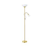 Floor Lamp Light Brass Matt Shade White Plastic Glass Bulb E27 E14 1x60W 1x25W