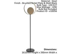 Floor Lamp Light Brushed Nickel & Matt Black 10W LED E27 Complete Lamp Loops Metallics One Size