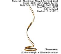Floor Lamp Light Gold Leaf & White Acrylic 22W LED module Bulb Included