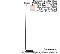 Floor Lamp Light Matt Black & Clear Glass 10W LED E27 Complete Lamp Loops Black One Size
