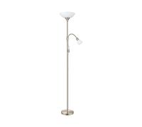 Floor Lamp Light Satin Nickel Shade White Plastic Glass Bulb E27 E14 1x60W 1x25W Loops Metallics One Size