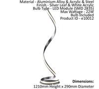 Floor Lamp Light Silver Leaf & White Acrylic 22W LED Module Bulb Included