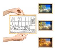 Floor Lamp Lighting Painting Decoration Picture Frame Light, led Acrylic Wall Art 3-Color Lighting, LED Glowing Photo Frame, Wall Creative LED Night Light (Small Sea Ciew Room)