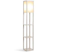 Floor Lamp MDF Oak & White 26x26x160cm 4-Tier Slim Storage Light with Shelves UK