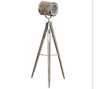 Floor Lamp Vintage Do The Old Wooden Tripod with Silver Chrome Metal Collocation Industrial Retro Adjustable Searchlight E27 Standing Lamp 1.6M with Foot Switch for Living Room Bedroom Reading Office