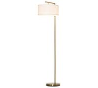 HOMCOM Floor Lamp - Modern Standing Light with Linen Lampshade - Round Base for Living Room - Bedroom - Dining Room - Gold and White Lampshade Room Be