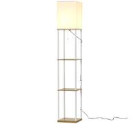 Floor Lamp White Metal & Fabric 26x26x159cm Column with 2 Shelves Storage Tiers