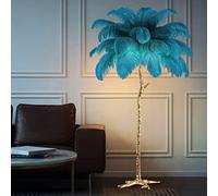 Floor Lamp with Ostrich Feather Shade - Large Standing Lamp for Bedrooms and Living Rooms, Gold Resin Pole, 170cm Height