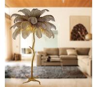 Floor Lamp with Ostrich Feather Shade - Large Standing Lamp for Bedrooms and Living Rooms, Gold Resin Pole, 170cm Height