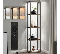 Floor Lamp with Shelves, Dimmable Wooden Display Cabinets with 4 Layers, LED Curio Cabinet Bookshelf 3 Color Temperature & Brightness Adjustable, Corner Display Shelf Bookcase for Living Room Bedroom