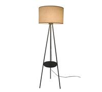 floor lamp with table Floor Lamp for Living Room, Metal Tripod Floor Lamp, with Cordless Charging, Linen Lamp Shade, Mid Century Standing Lamp for Living Room, Bedroom, S