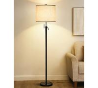 Floor Lamps for Living Room, Adjustable Height 140-168 cm, Standing Lamp with Fabric Lampshade, 3 Color Temperatures, Modern Floor Lamp for Living room, Bedroom, Office(9W Bulb Included)-Black