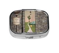(Floor Landscape Mushroom Lantern) Square Pill Box with 2 Compartment Small Pill Organizer Portable Pill Case Vitamin Containers, Travel Essentials 5.5x4x1.8 cm