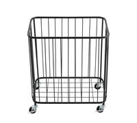 Floor Laundry Hamper with Wheels, Modern Laundry Basket Cart Rolling Storage Hamper Metal Storage Cart Gold for Bathroom Laundry Room Bedroom Living Room(Black)