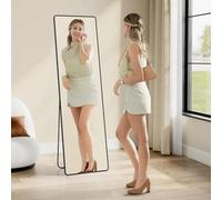 Floor Length Mirror With Stand, Rectangle Body Mirror, Aluminum Frame, Bedroom Living Room Decor, Ink Black