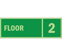 Floor level 2, glow in the dark emergency sign - 1.2mm Photoluminescent rigid plastic (150mm x 50mm)