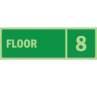 Floor level 8, glow in the dark emergency sign - 1.2mm Photoluminescent rigid plastic (300mm x 100mm)