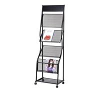 Floor Magazine Rack with Wheels Black BrochureStand Portable NewspaperElefor Magazines and FlyersFloor