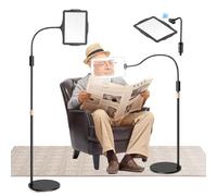 Floor Magnifier with Light & 10X Stand - 48 LED Flexible Hands Free Magnifier 2 in 1 Large Illuminated Magnifiers for Seniors Reading, Close Work, Jewelry, Repair, DIY