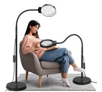 Floor Magnifying Glass with Light and Stand,10X/20X Magnifying Lamp, 72 LED Light with 3 Colour Temperatures and 10 Levels Adjustable Brightness,