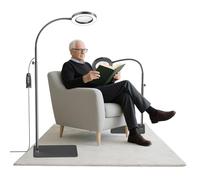 Floor Magnifying Glass with Light and Stand, 10X/20X Magnifying Lamp with Flexible Gooseneck, 72LEDs Magnifier with 10 Adjustable Brightness, 3 Colour Temperatures for Reading Crafts Father's Day