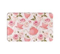Floor Mat 40X60cm, Tea Cups With Roses Romantic Shabby Rug Mats Durable Kitchen Mats Decorative Door Mats For Indoor Kitchen Patio