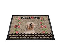 Floor Mat Washable Indoor Outdoor Mat Funny Bathroom Mats Kitchen Mats For Doorstep Courtyard 40X60cm Welcome Dog, Lhasa Apso Rustic Ladybugs And Flower Vine Wave Stripe Spring Farmhouse