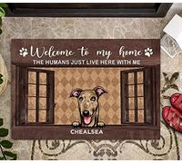 Floor Mat Welcome To My Home The Humans Just Live Here With Me Greyhound Indoor Outdoor Mat Washable Resist Dirt Entrance Door Mats For Outside Shower Bathroom 40X60Cm