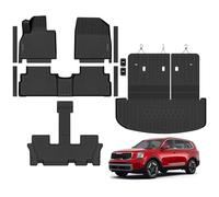 Floor Mats & Cargo Liner with Backrest Mat for 2020-2024 Kia Telluride 7 Seats with 2nd Bucket Seats Without Center Console All Weather Protection TPE Rubber Full Set Automotive Mat Accessories, Black