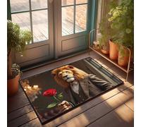 Floor Mats For Home Entrance Regal Lion In Suit Holding A Red Rose Doormat Funny Sogns Fun Stuff(65X90CM)