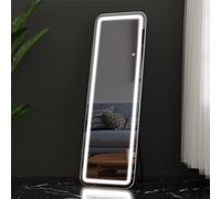 Floor Mirror with LED Light, 64” x 21” Full Length Mirror with Stand, Hanging Mirror Wall Mounted Mirror with Dimming & 3 Color Lighting, Full Body Mirror for Living Room Bedroom Cloakroom, White