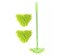 Floor Mop 3Pcs/Set Triangular 180° Rotary Iron Rod Telescopic Chenille Mini Mop for Wall Window Car Kitchen Bathroom Green Mops for Floor Cleaning