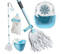 Floor Mop and Buckets Set Cotton String Mop & Bucket Set 13L Capacity Wringer, Cleaning Floors for Kitchen, Bathroom Home Cleaning - Duck Egg