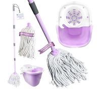 Floor Mop and Buckets Set Cotton String Mop & Bucket Set 13L Capacity Wringer, Cleaning Floors for Kitchen, Bathroom Home Cleaning - Lilac