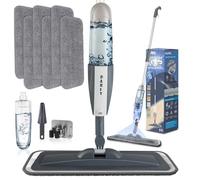 Floor Mop Cleaning Wet Spray Mop with 6 Washable Microfiber Pads 1 Scraper 1 Holder,Wood Floor for Home or Commercial Dry Wet Use Flat Mops for Wall,Hardwood,Vinyl,Laminate,Ceramic,Tile