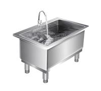 Floor Mop Sink,Freestanding 304 Stainless Steel Industrial Sink with Strainer & Faucet, Versatile Mop Wash Station for Kitchen, Restaurant, Garage - 80x50x50cm,Silver-70x40x50cm