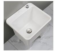 Floor Mop Sink Mop Service Basin, Freestanding Utility Sink Mop Buckets with Drain Button, Heavy Duty Plastic Laundry Tub Pet Wash Station, for Balcony Bathroom Garage Wo,White