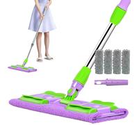 Floor Mop with 4 Washable Microfibre Cloths - 360 Degree Rotating Cleaning Device for Tiles, Laminate, Wood as well as for Patio, Garage and Outdoor Areas with Telescopic Handle